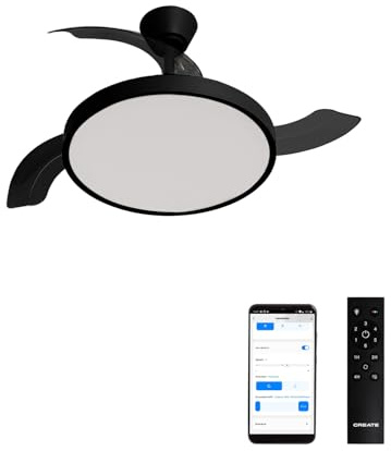 CREATE / WIND CLEAR STUDIO M/Ventilateur de plafond avec lumière noir avec Wifi et télécommande / 40W, Ø108 cm, 6 vitesses, pales rétractables, 3 températures de lumière, fonction été-hiver