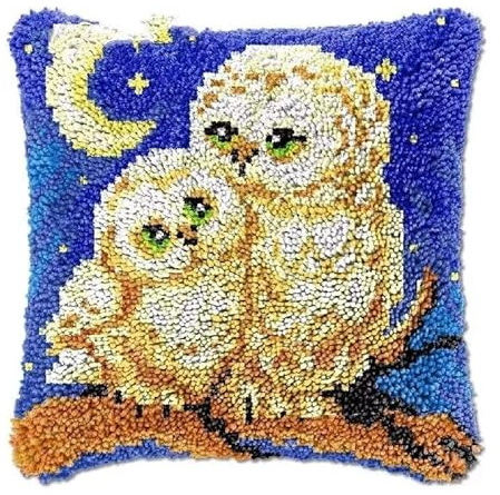 ROCKY&CHAO Knüpfkissen-Set, 43 * 43 cm, DIY Knüpfhaken, Faultier-Kissenbezug, Teppich-Stickset, Häkel-Leinenmuster, Handarbeiten für Kinder, Erwachsene und Anfänger, BD-029