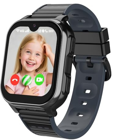 Aoekne 4G Smartwatch Bambini, Smartwatch per Ragazzi e Ragazze con GPS Chiamate Chat Vocale Videochiamata WiFi SOS Modalità Classe Fotocamera Contapassi Sveglia Batteria da 850 mAh (Nero)