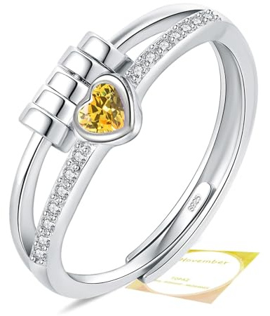 HEEYA Anxiety Ring für Damen Silber Ringe mit Geburtssteinen Herzring Angst Ringe Verstellbar Anti-stress-ring mit Perlen Spinner Fidget Ring Frauen Hypoallergen Stimmungsring gegen Stress Unisex
