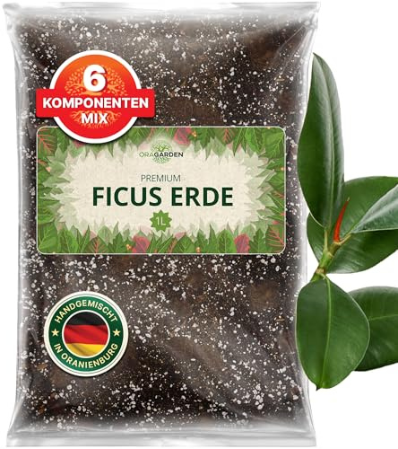 ORAGARDEN Ficus Erde für Zimmerpflanzen und Garten - 1L Ficus Substrat für Pflanzen, Palmen, Blumen - 6 Komponenten Blumenerde