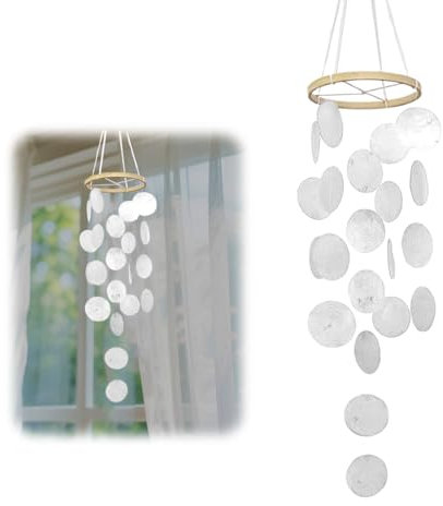 CHIHOLEN Carillón de viento, concha bohemia decorativa, atrapasueños, nácar, carillones de viento, decoración de jardín, para exteriores, para terraza, césped, jardín (blanco, producto acabado)