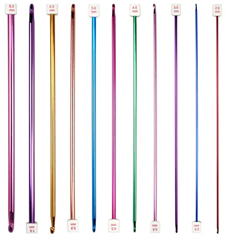 11 pezzi Uncinetto Tunisino, Set di Uncinetti Tunisini Leggeri, Ferri da Uncinetto Colorati in Alluminio, Uncinetti Afgani, per Principianti e Professionisti