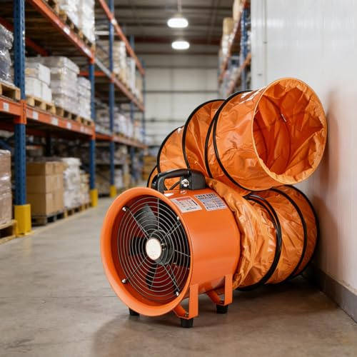 12 Hochleistungs-Axiallüfter 2800U/min mit PVC-Faltschlauch, mobiler Rauchabsaugventilator, Werkstatt-Staubabsaugung, Carbonstahlgehäuse, Reinkupfermotor für Garage Keller Machine+10-meterpipe