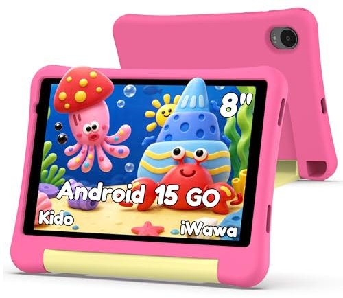 ALLDOCUBE Kido Tablet per bambini 8 pollici Android 15 Go, 32GB ROM + TF fino a 512GB, controllo parentale, iWawa, WiFi 5G, Unisoc T310, 5000mAh, 2 altoparlanti, jack 3,5mm, tablet con custodia – Rosa