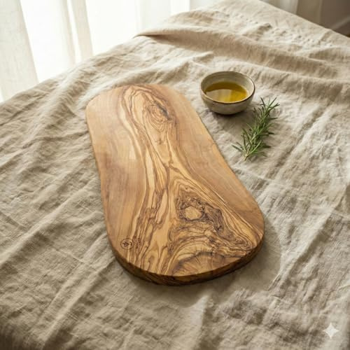 Maison Zayt - Planche de Présentation Apéritif en Bois d'Olivier Massif - Plateau Charcuterie Fromage Tapas 40cm - Design Live Edge Bord Naturel - Artisanat Tunisien - Idée Cadeau Originale