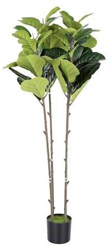 Xiuganpo Higueras de Hojas de Violín de Imitación, Higueras Artificiales de 5.9 Pies de Alto para Interiores con Hojas Realistas, No Necesita Riego, Base Estable para Decoración de la Oficina en el