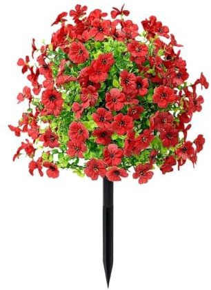 Artificial Petunias with Ground Stake Faux Flowers Outdoor Garden Decor