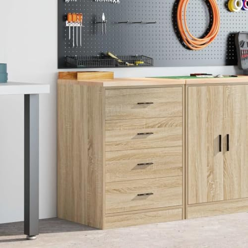 Helloshop26 Armoire de Rangement Polyvalente pour Garage 60 x 51 x 85 cm Quatre tiroirs Solide contemporaine en Bois de pin chêne Sonoma 02_0051395
