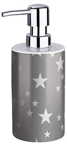 WENKO Seifenspender Stella Grey - Flüssigseifen-Spender, Spülmittel-Spender Fassungsvermögen: 0.38 l, Keramik, 8.5 x 18 x 7 cm, Grau