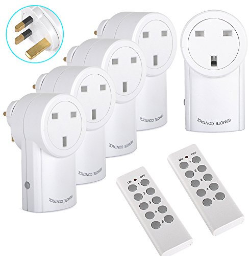 Sockets Switch with Wireless Remote Control for Light, Household Appliances Home Programmable Electrical Plug Outlet Switch 30m/100ft Operating Range 5 Pack