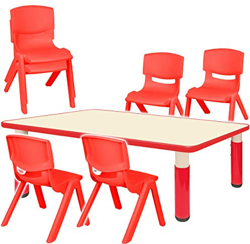 alles-meine.de GmbH Sitzgruppe für Kinder - Tisch + 6 Kinderstühle - Größen & Farbwahl - rot - höhenverstellbar - 1 bis 8 Jahre - Plastik - für INNEN & AUßEN - Kindertisch/Kind..