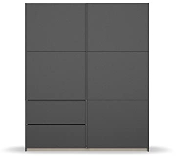 Rauch Möbel Sevilla Schrank Kleiderschrank Schwebetürenschrank, Grau metallic, Schwarz, Griffleisten Grau metallic, 2-türig, inkl. 2 Kleiderstangen, 2 Einlegeböden BxHxT 175x210x59 cm