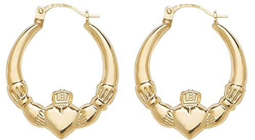 9ct Yellow Gold Claddagh Creole Hoop Earrings