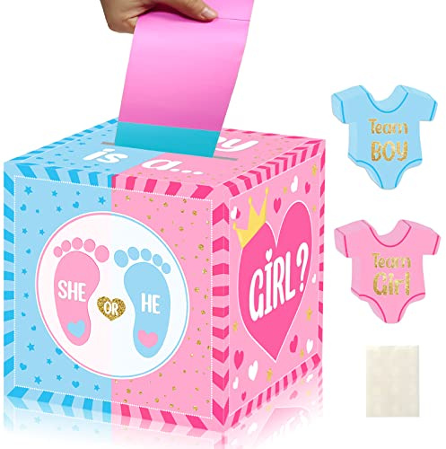 Hongpar Baby Gender Reveal Pull Out Game Box, Gender Reveal Voting Box with 60 Ballot Cards, Boy or Girl, Gender Reveal Party Supplies,Pink and Blue