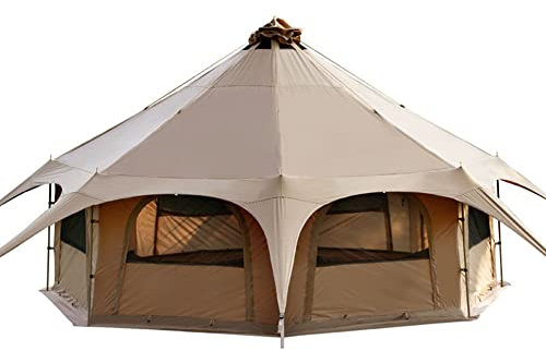 JTYX Tipi Campingzelt Baumwollzelt Pyramiden Jurtenzelt Mehrpersonen Familien Glamping Zelt Doppelschicht Große wasserdichte Tipi-Zelte für 8-10 Personen