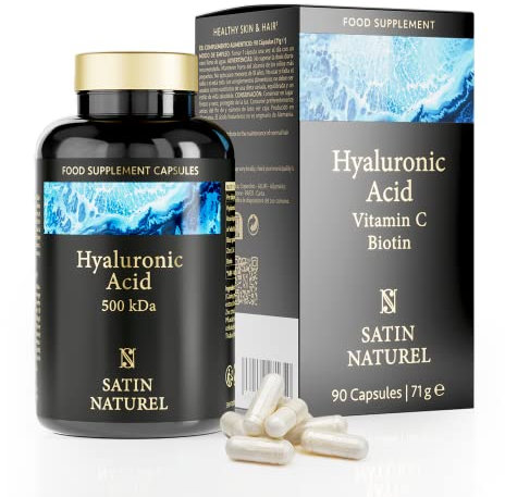 Hyaluronsäure Kapseln hochdosiert Vegan - 562mg Hyaluron mit Vitamin C, Spirulina & Biotin - 90 Beauty Kapseln, 500kDa - Ohne Zusatzstoffe, Made in Germany, Nahrungsergänzungsmittel