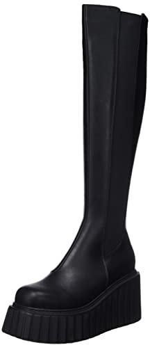 LAMODA - Switching Up Platform Creeper Wedge Boots, EU 40, Svart PU, 40 EU