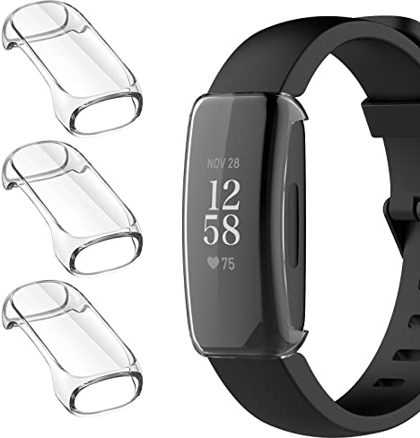 KZIOACSH 3 Pack Soft TPU Bumper Protective Case All-Around Shockproof Thin Protective Case Cover Shell with Tempered Glass Screen Protector, Clear for Fitbit inspire 3/inspire 2