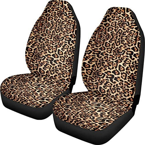 Dreaweet Automotive Accessories for Women, Leopard Pattern, Front Seats Only, Car Seat Protectors, Universal Seat Covers for Car, SUV, Truck, Sedan