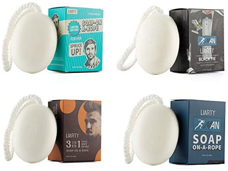 LIARTY 4 PCS Natural Soap for Men, All Skin Types, 8.46 Oz each | Soap on a Rope Organic Bath Bar Bundle for Body, Face and Hands; Vegan, Natural and SLSa-free