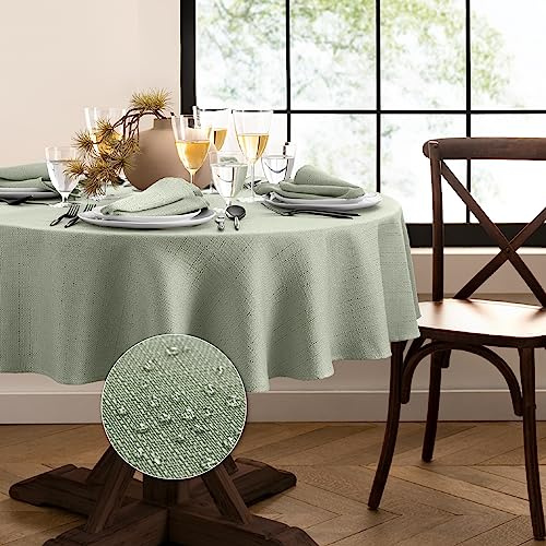 Elrene Home Fashions Laurel Nappe résistante à l'eau et aux Taches - Texture Unie - Ovale - 152,4 x 213,4 cm - Sauge