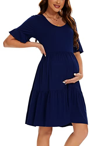 Smallshow Vestiti Premaman Estivi Abito Vestito Elegante Premaman Donna Navy M