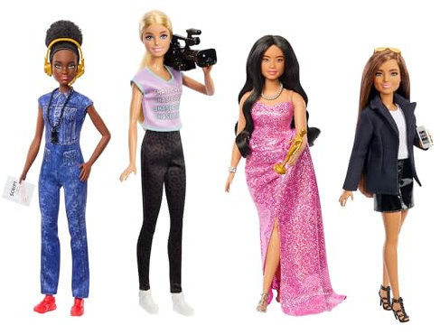 Barbie Métiers de l’année Les femmes du cinéma Coffret avec 4poupées,1 directrice de studio,1 réalisatrice,1 directrice de la photographie et 1star de cinéma avec accessoires et tenues amovibles,HRG54