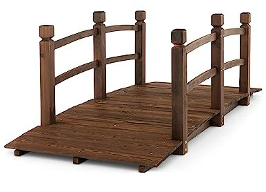 GOPLUS Puente de Madera para Jardín de Abeto con Barandilla, Puente de Estanque Soporta hasta 150 kg, Puente Decorativo Marrón para Estanque, Jardín y Patio, 172 x 75 x 58,5 cm