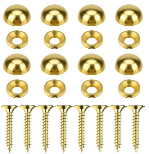 8Pcs Pure Brass Decorative Screws with Caps Mirror Fixing Screw Covers Gold Decorative Bolts Upholstery Tacks Self-Tapping Screws for Furnitures, Paintings, Eyeglasses, Mirrors Fixing and Repairing
