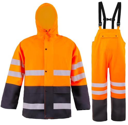 VUVEA Rain Suit For Men & Women Waterproof Heavy Duty Rain Gear Reflective Jacket & Bib Pants for Fishing Outdoor Work Raincoats