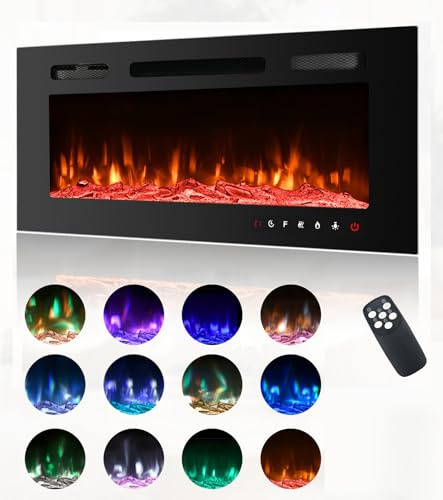 MachenFlame Slim Frame Electric Fireplace Wall Mounted Inset Heater with 12 LED Flame Colors, Remote Setting Unit,Low Noise,WIFI,76.2CM