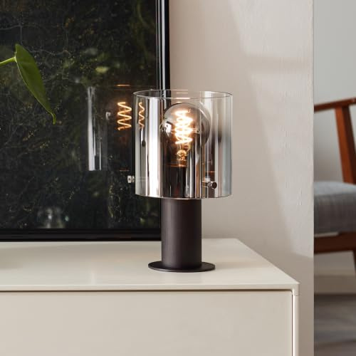 Lightbox Tischlampe Rauchglas Ø 15x26 cm, E27 Lampe | Elegante, dekorative Tischleuchte mit getöntem Glas, stilvoller Akzent für jeden Raum