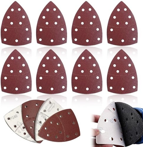 40 Grit Coarse Sanding Sheet Set, 12pcs Detail Sander Sandpaper, Delta Triangular Sand Paper Pad, 11 Holes, Accessories for Multi-Sander, Red