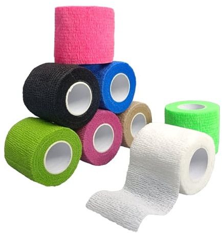 NELLHOMY 8 Rouleaux Bandage Autoadhésif, Bandes Adhésifs Extensibles, Pansement Adhésif pour Premiers Secours,les Tissus Adhésifs Respirants Pour Animal, Doigts,Main,Orteils,Pieds, 5cm x 4,5m