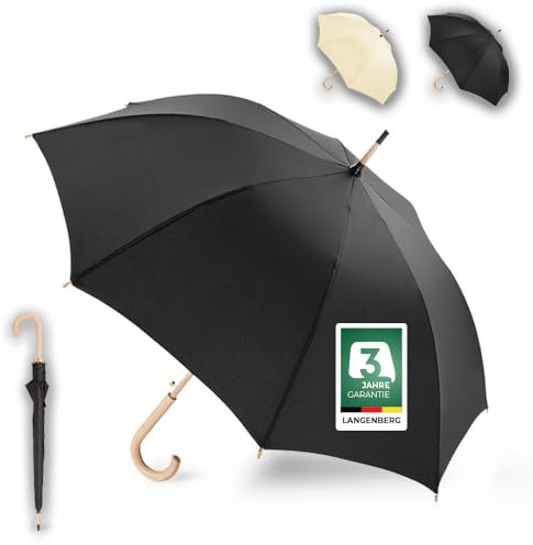 LANGENBERG Stockschirm Sturmfest aus hochwertigem Bambus - Großer Regenschirm mit Ø105 cm Spannweite und automatischer Öffnung - Stockschirm Herren und Damen - Stockregenschirm (Schwarz)