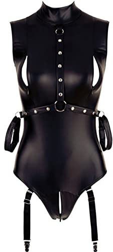 Générique Body Sexy Femme érotique Ouvert Entrejambe en zippée Bodysuit Femme Cuir PU Porte jarretelle Lingerie Sexy Femme Coquine Hot Sein Nu Justaucorps Babydoll Teddy Femme Club libertin BDSM