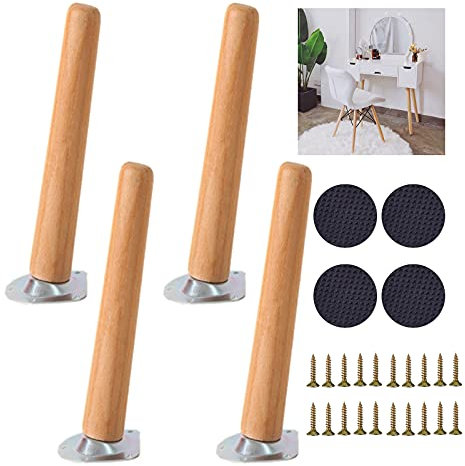 Tischbeine aus Holz, Möbelbeine, geneigte Sofabeine, DIY-Ersatzmöbelfüße, mit Montageplatten, Schrauben und Unterlegscheiben, für Schränke, Schreibtische, Stühle, 4 Stück,Holz-25 cm/9,8 Zoll