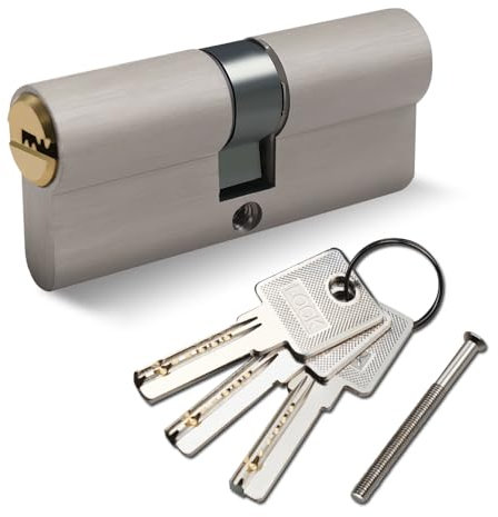 Voarge 1 Cylindre en laiton Euro 30/30mm, nickel satiné cylindre double Serrure avec 3 clés horizontales, pour porte a maison et d'entrée d'appartement,anti-crochetage, anti-perçage