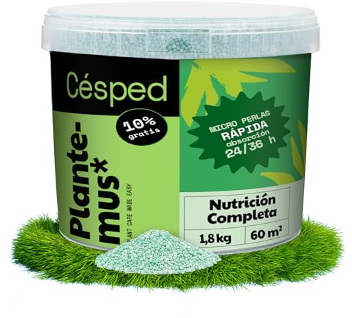 PLANTEMUS Concime Prato Complete. NPK (12-11-18) + Micronutrienti, Verde, Denso e Durevole, Granulare in Perle Ultrasolubili, 1.8 KG copre 60 m²