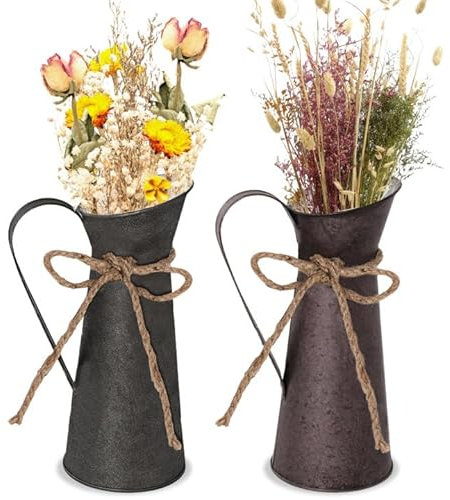 WANDGU Juego de 2 jarrones de flores de metal decorativos, estilo rústico francés, jarrones únicos para decoración, salón, boda, fiesta, hogar