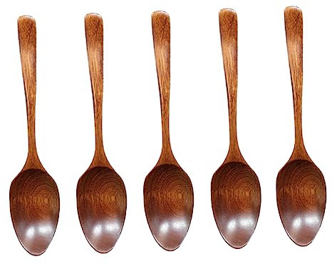 Alipis 5piezas Cucharas Japonesas De Madera Maciza Natural De Mango Para Sopa Arroz Cocina Antirayaduras y Ligero Uso Diario
