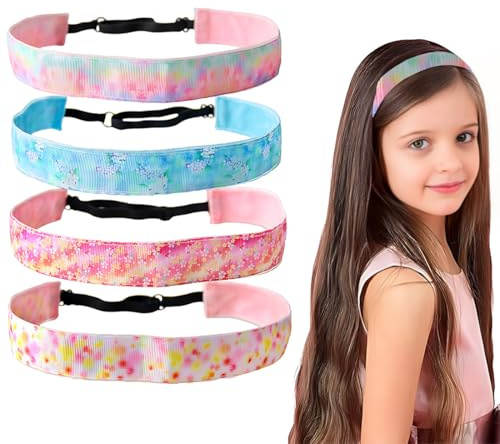4 Pezzi Fasce per Capelli Bambina Arcobaleno Fascia Fasce Elastiche per Decorazione Capelli Bambina Bimba 5-15 Anni,Fascia per Capelli per Ragazza, Elastiche Tie Dye Fasce Capelli