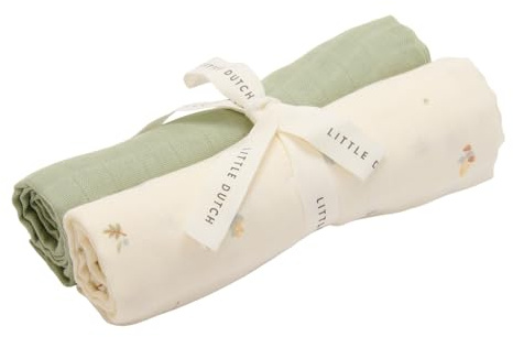 Little Dutch Mulltücher Swaddle Spucktücher Musselin 2er Set (70x70 cm) Baumwolle Forest Treasures & Sage grün - Forest Friends