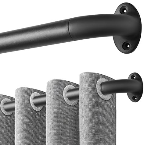 Qlfyuu Barra de cortina negra de metal extensible 76-380 cm, barra de cortina de 25 mm de diámetro para dormitorio, salón, cortinas opacas