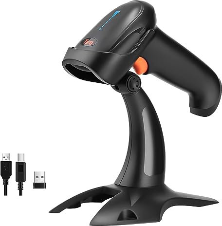 Tera Barcode Scanner Wireless Bluetooth: 2D 1D 3 in 1 Wireless Barcodescanner 2.4 GHz USB Kabelgebunden Strichcode Scanner mit 2000mAh Akku 2M Kabel Super Stabiler Ständer HW0002