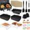 Air Fryer Accessories Set,12 Pcs for Ninja Foodi AF300UK AF400UK 7.6L/8L/9L/9.5L Dual Zone Air Fryer,Including Silicone Air Fryer Liners, Grill, Glove, Spatula, Brush, Clip, Silicone Tong,Cake Cup