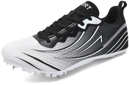 JiuQing Damen Leichtathletikschuhe 8 Spikes Laufsprint Sneakers Mesh Atmungsaktiv Leichte Laufrennschuhe,Schwarz,39 EU