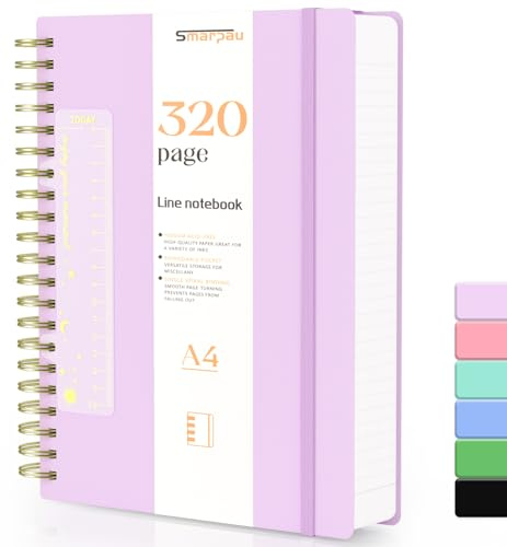 Smarpau Spiral-Notizbuch A4, Liniert Journal, Hardcover PVC Notizbücher | 320 Seiten 100gsm Dickes Papier zum Schreiben, Journal für Frauen Männer Arbeit Büro Schule, 21.5 x 28cm-Lila