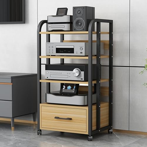 2/3/4 Livelli Mobile Stereo Hi fi Rack,Armadio for Componenti Stereo,Supporto Multimediale Audio video con Ruote in Legno e Acciaio,Giradischi e Porta Vinili Rack,for Casa Ufficio Soggiorno(50X40X100C